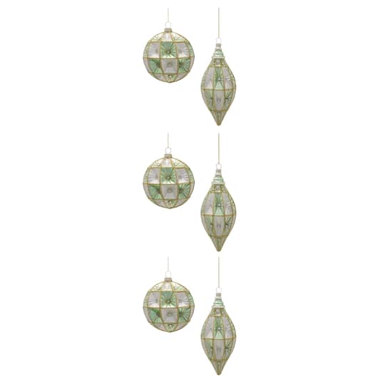 Melrose Green & Silver Glass Ornament Set